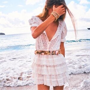 NEW LoveShackFancy Quincy Embroidered Ruffle Dress White Size L